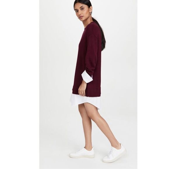 Cinq à Sept Santina Dress Burgundy Red Shirt Sleeves/Hem Sweater Dress Womens XS - Picture 3 of 14
